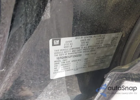 2015 GMC Canyon Sle from USA, damaged, VIN 1GTG6BE32F1243209